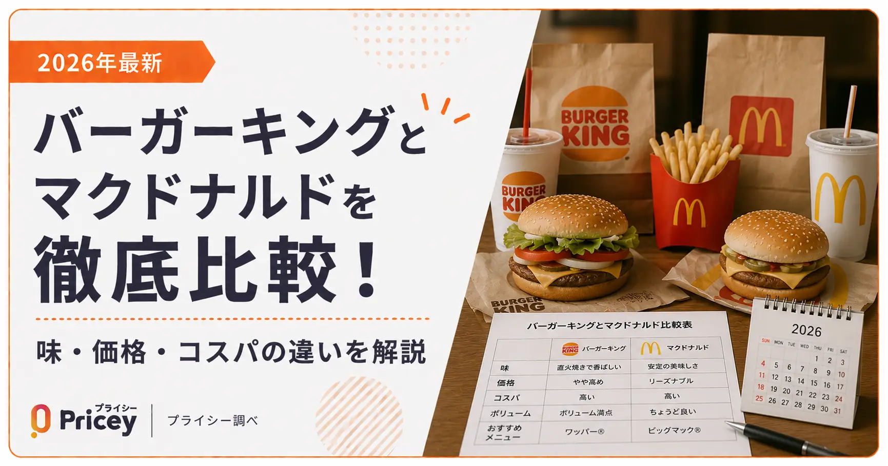 【2026年最新】バーガーキングとマクドナルドを徹底比較！味・価格・コスパの違いを解説