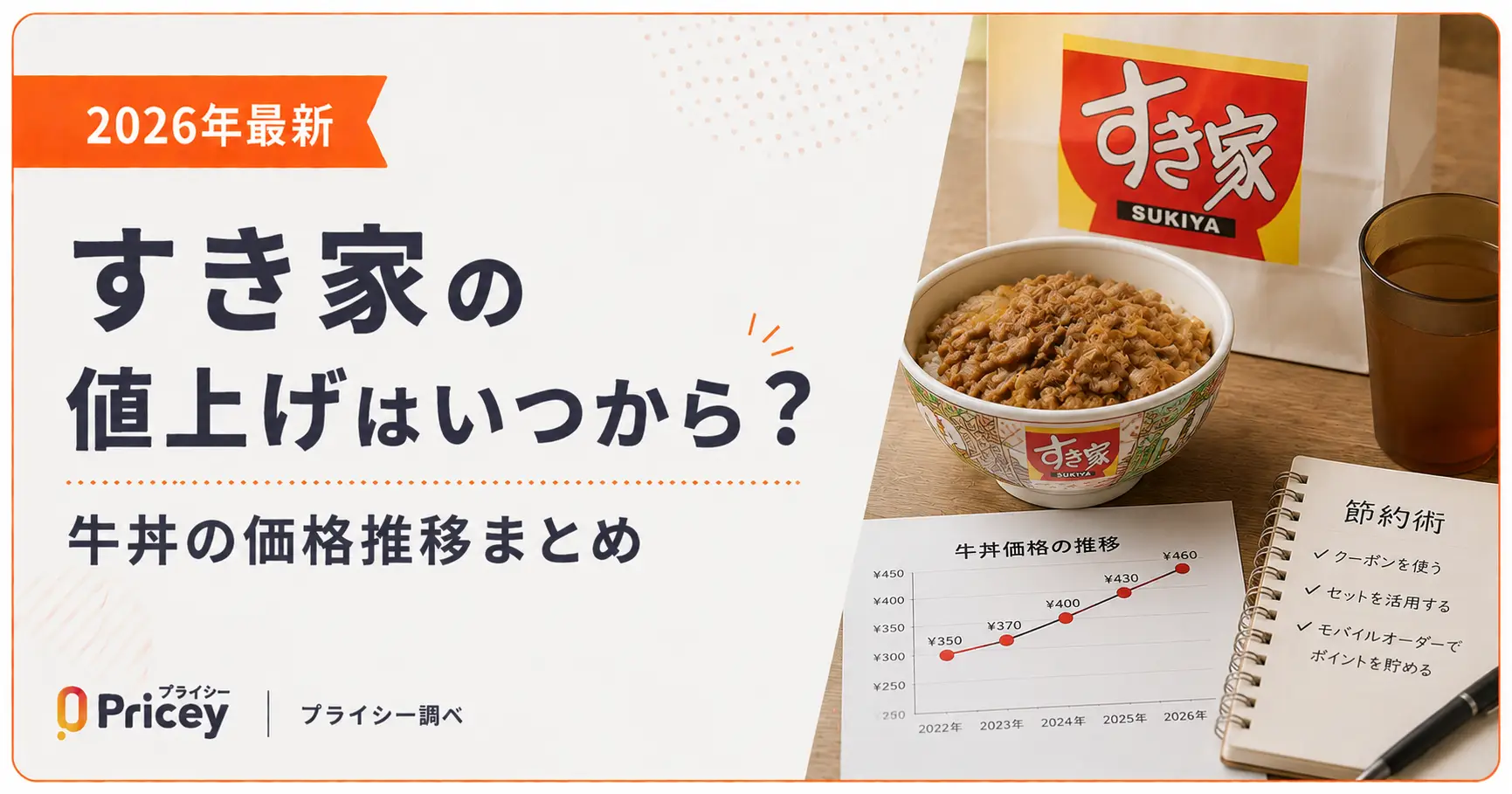 【2026年10月】すき家の値上げはいつから？牛丼の価格推移まとめ