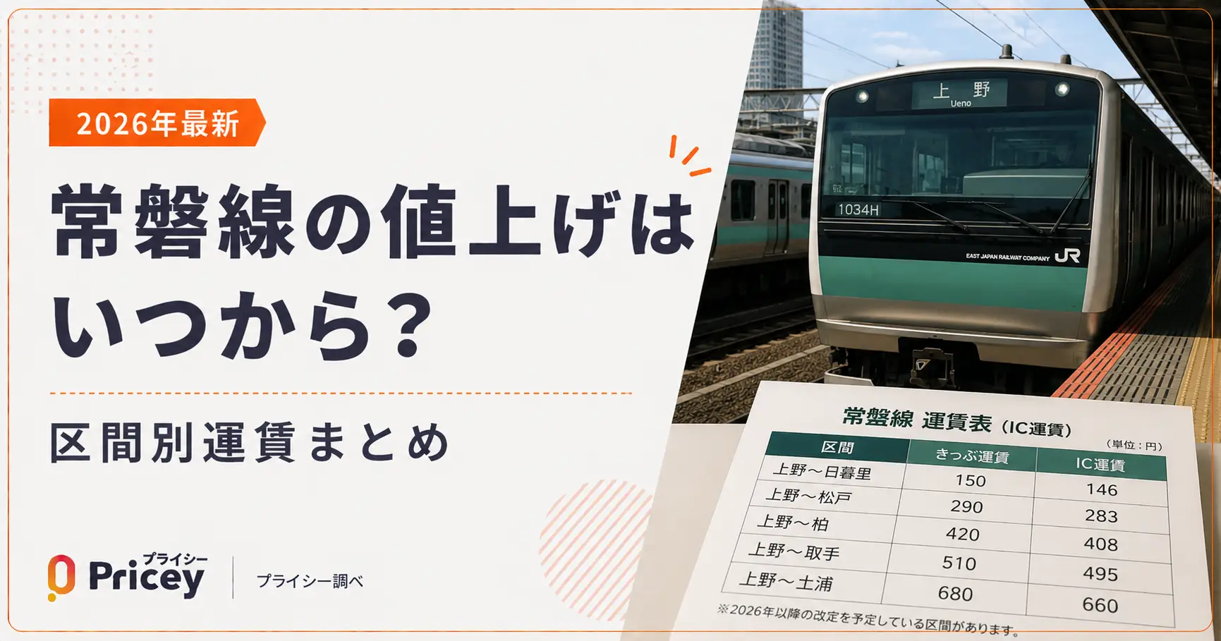 【2026年最新】常磐線の値上げはいつから？区間別運賃まとめ